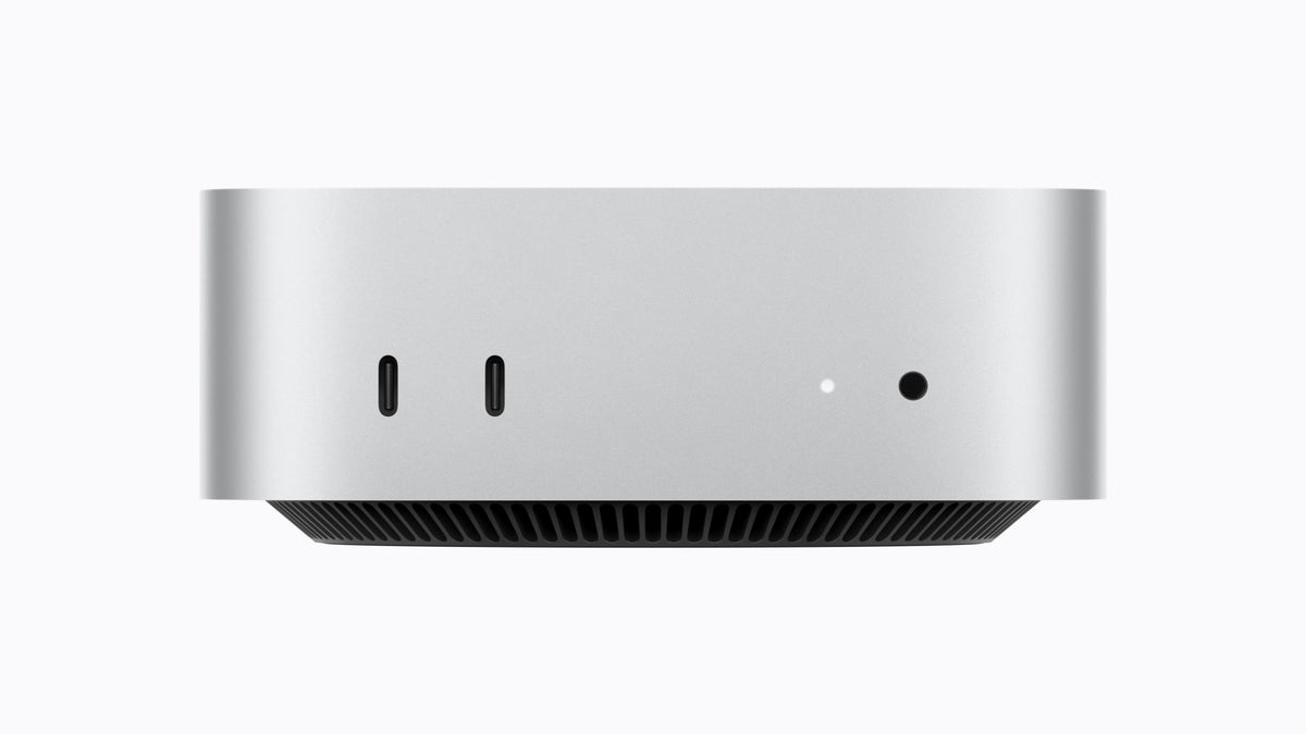Mac mini (2026) Prateado – portas frontais USB-C e fone