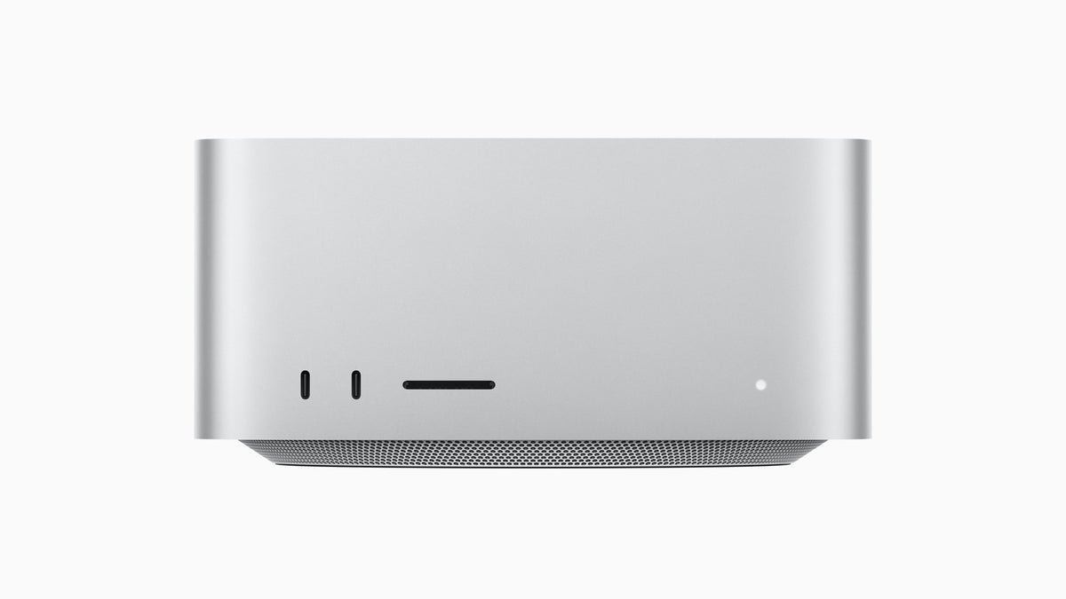 Mac Studio (2025) Prateado – frente com Thunderbolt 5 e leitor SDXC
