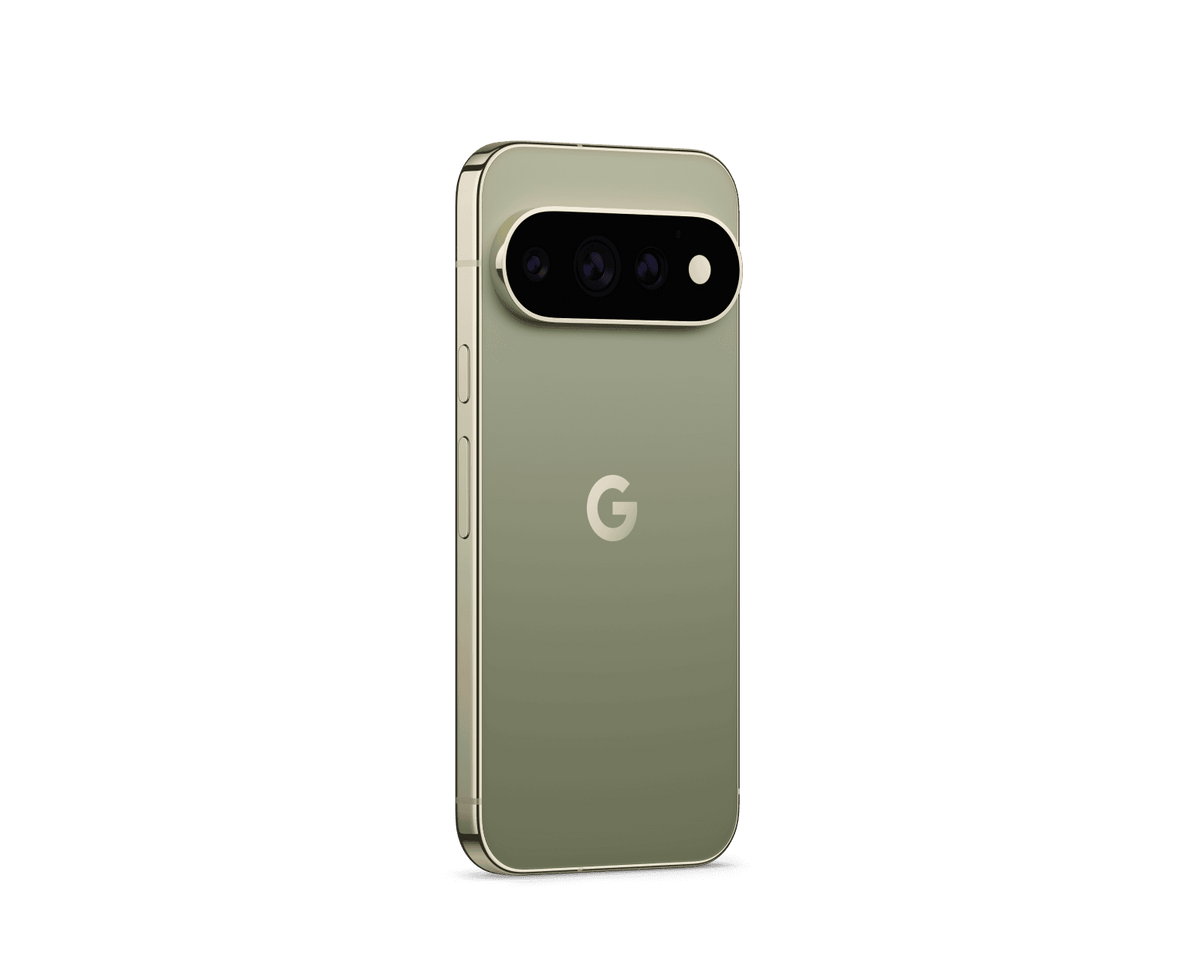 Google Pixel 11 Pro Azeitona – vista em ângulo