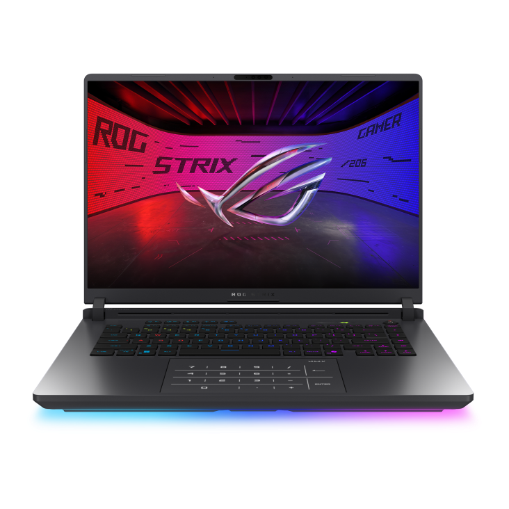 ASUS ROG Strix G16 G615LW aberto com o logo ROG na tela