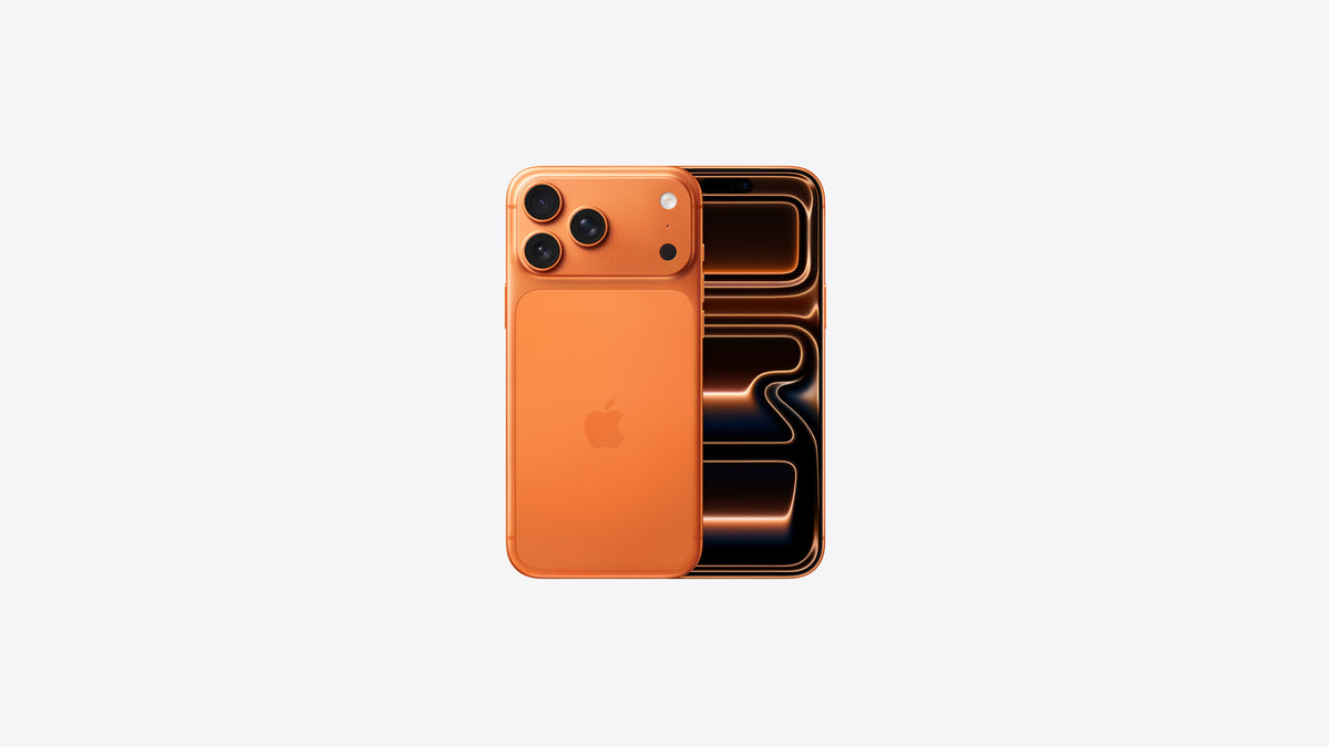 iPhone 17 Pro Max Laranja-cósmico – frente e traseira