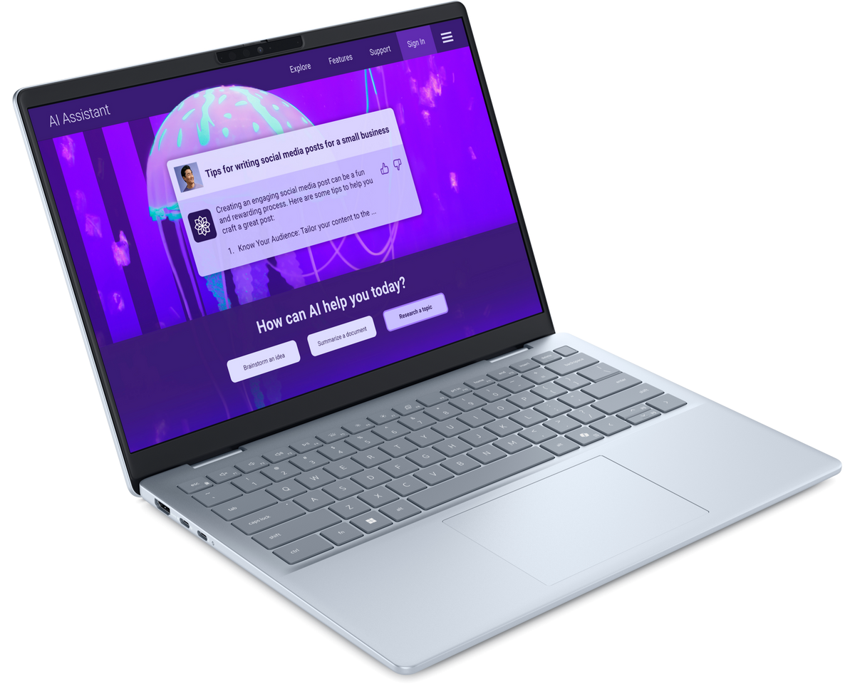 Dell 14 Plus Ice Blue, vista em ângulo