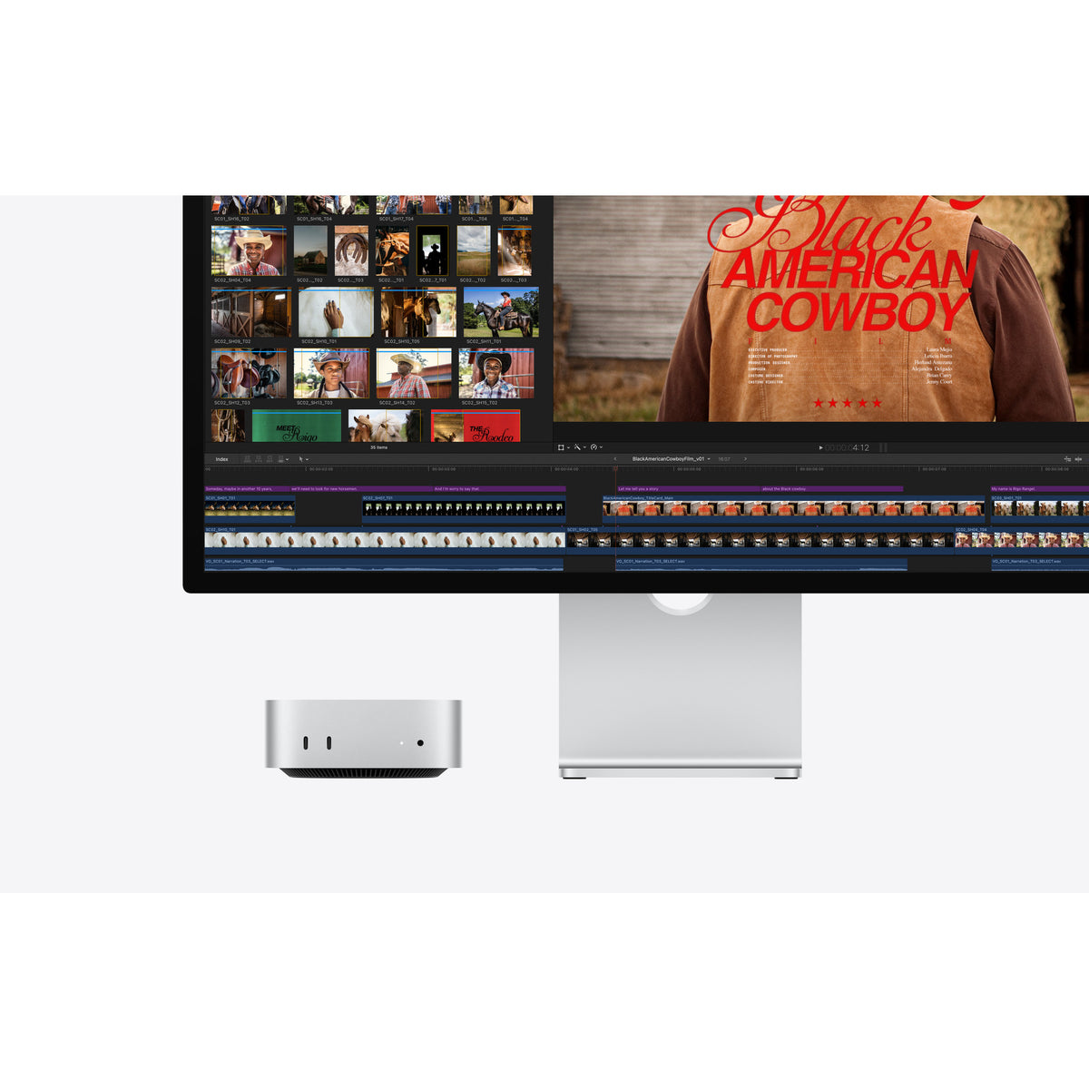 Mac mini (2026) Prateado ao lado de monitor