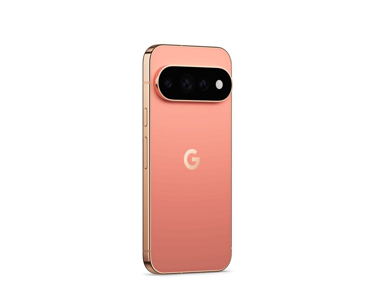 Google Pixel 11 Pro Rosa Canyon – vista em ângulo